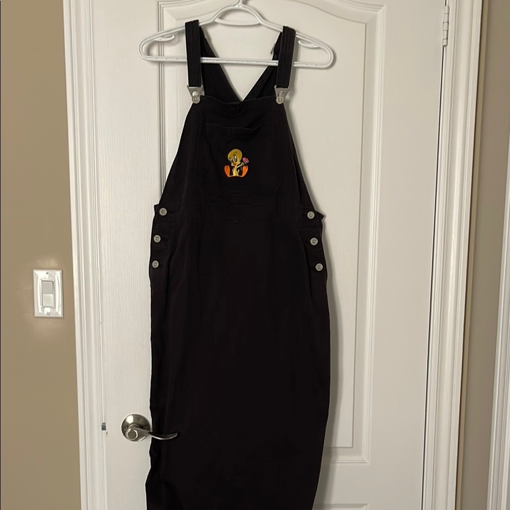 Warner Bros. Studio Tweety Black overall Dress with Tweety Embroidery